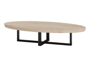 Ovale eiken salontafel met stalen U poot