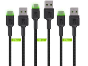 3x GC Ray USB-C 200cm kabel met groen LED verlichting, fast charging Ultra Charge, QC 3.0
