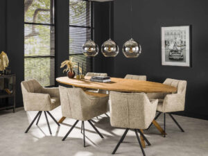 LifestyleFurn Eetkamerstoel 'Thandie' Bouclé, Draaibaar, kleur Boucle zandkleur