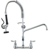 VEVOR Commerciële kraan met voorspoeldouche, 63 cm hoog, 305 mm draaibare uitloop, aan de muur gemonteerde keukenkraan, messing constructie met uittrekbare sproeier, voor 1/2/3-hokjes wastafel